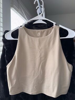 Croton Ribbed High-Neck Crop Tank - Beige